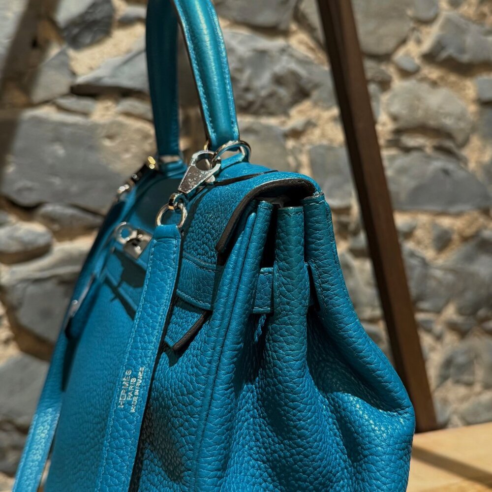 Hermès 2013 Bleu Izmir Clemence Leather Kelly 35 Bag - Picture 4 of 16